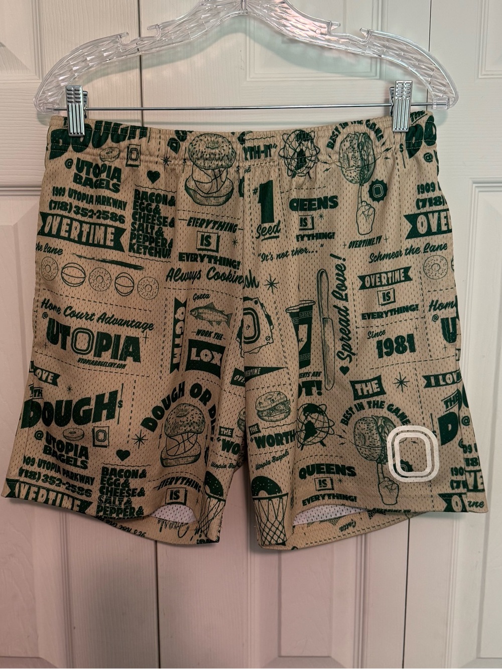 OVERTIME x Utopia Bagels Men's Beige /green basketball shorts LNWT size large
